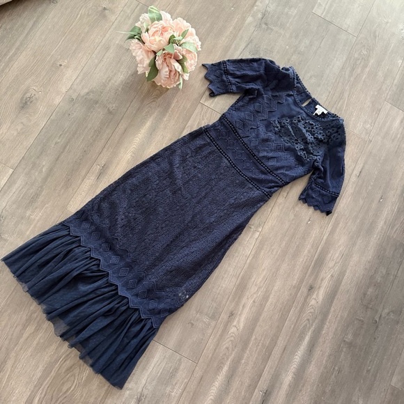 New Sundance Midnight Gallery Navy‎ Lace Midi Dress - Picture 2 of 7
